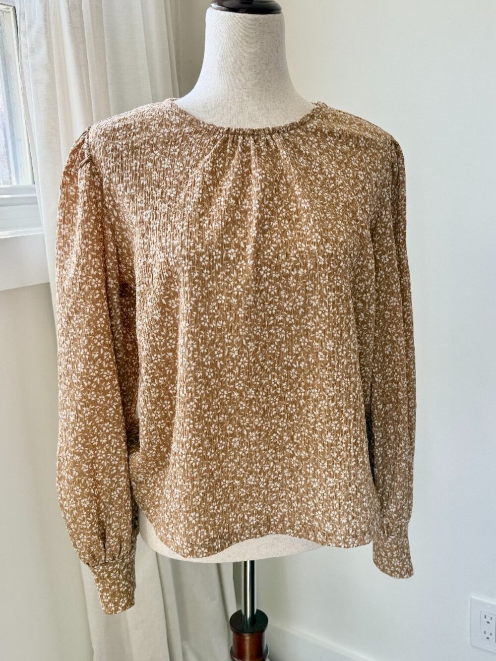 LOFT Floral Smocked Blouse Size Medium | Lightweight Boho Long Sleeve Top